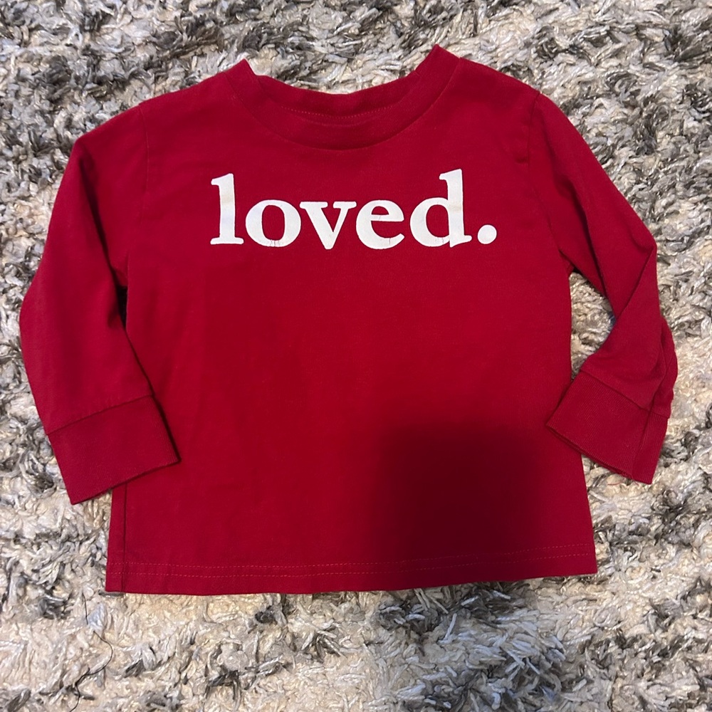 Rabbit Skins Red Long Sleeve Tee with 'Loved' Print